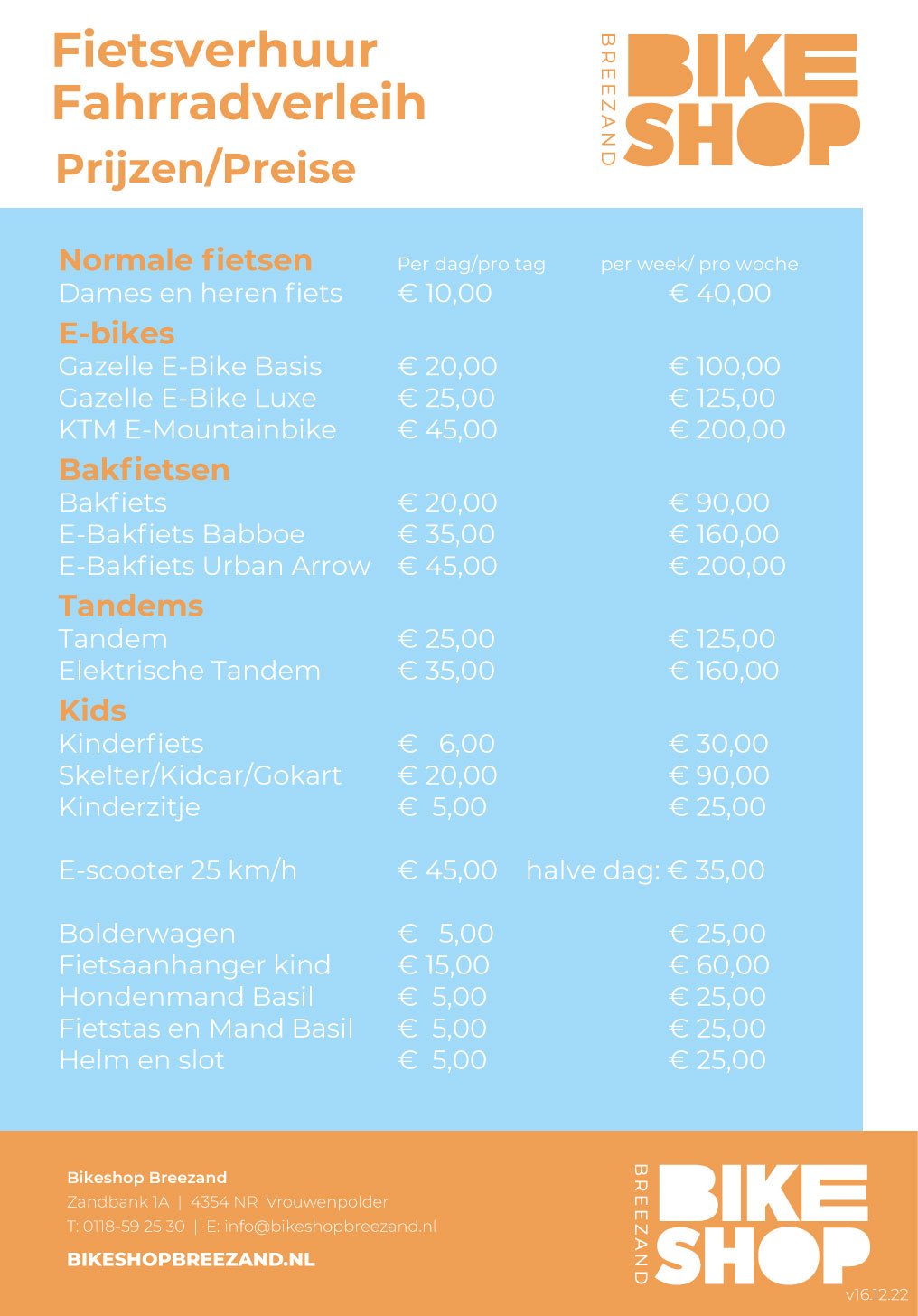 Bikeshop Breezand Flyer A3 prijzen pagina 2023